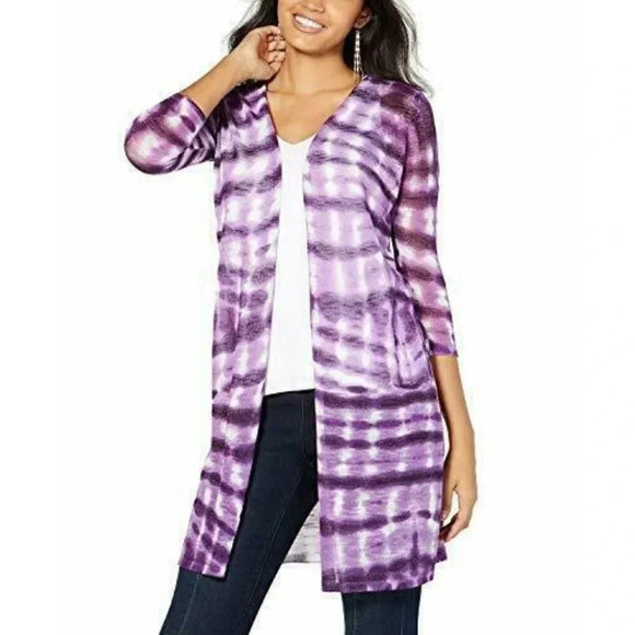 INC Purple Tie Dye Lightweight Duster Cardigan Size SMALL - Picture 2 of 11